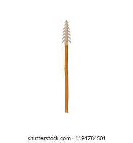 Ancient stone spear, weapon of prehistoric man, Stone Age symbol vector Illustration on a white background