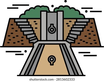 Ancient Stone Tomb Entrance Flat Vector Illustration