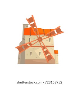 Ancient stone windmill building cartoon vector Illustration