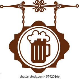 Ancient street signboard of beer house or bar, vector illustration