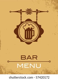 Ancient street signboard of beer house or bar, vector illustration