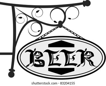 Ancient street signboard for beer in a vector