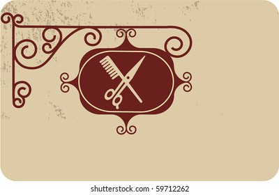 Ancient street signboard of  hairdresser, vector illustration