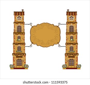 Ancient street signboard of  house or bar, vector illustration