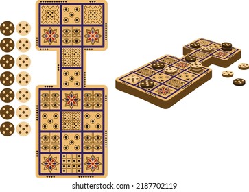 Ancient Sumerian Board Game - Royal Game Of Ur. Vector Editable Set