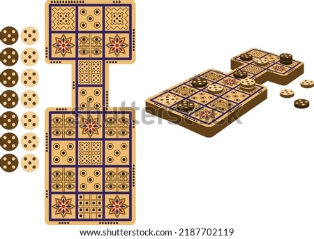 Ancient Sumerian board game - Royal Game of Ur. Vector editable set Imagine de stoc © 
