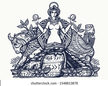 Ancient Sumerian Civilization. Tattoo And T-shirt Design. Mesopotamian Goddess. Ishtar And Ziggurat. Cuneiform Writing. Assyrian Culture. Gilgamesh Legends. Middle East History 