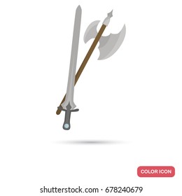 Ancient sword and ax color flat icon for web and mobile design