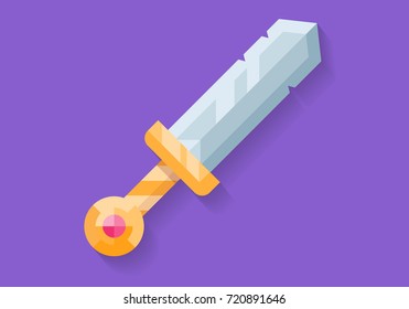 Ancient sword in flat design. Ilulstration for games, web application. Vector illustration. Very easy to edit. 