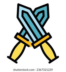 Ancient sword icon outline vector. Greek temple. City architecture color flat