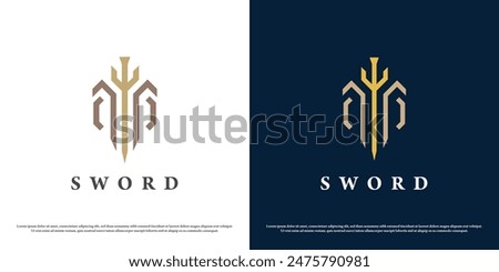 Ancient sword logo design illustration. Medieval sword silhouette ancient guild history kingdom king. Simple minimal minimalist vintage elegant classic abstract icon symbol.