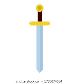 Ancient sword. Sharp blade with brown handle. A short blade. Gray steel. Swordsman soldier inventory item. Cartoon flat illustration