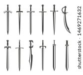 Ancient swords icon set, soldier and warrior armour. Knight vintage traditional symbol. Vector swords illustration isolated on white background