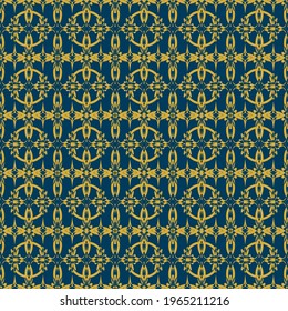 Ancient symbol abstract Imitation gold with blue design seamless patterns. A seamless vector background. blue with Imitation gold ornament. Graphic modern pattern. Simple graphic design.
