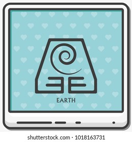 Ancient symbol of Earth element with subscribe flat vector icon.
