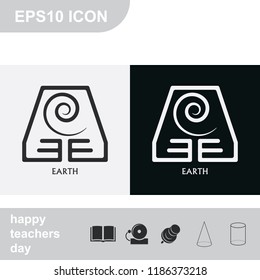 Ancient symbol of Earth element with subscribe flat black and white vector icon.