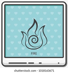 Ancient symbol of Fire element with subscribe flat vector icon.