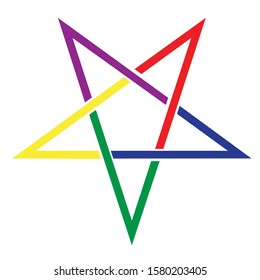 The ancient symbol the pentangle in bright colors over a white background