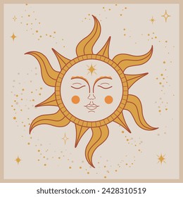 The ancient symbol of the sun with face vector illustration