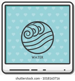 Ancient symbol of Water element with subscribe flat vector icon.