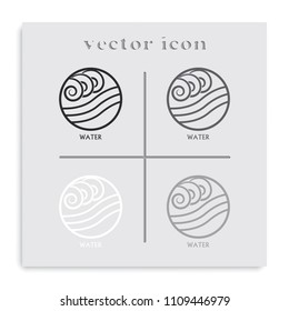 Ancient symbol of Water element with subscribe flat black and white vector icon.