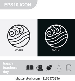 Ancient symbol of Water element with subscribe flat black and white vector icon.