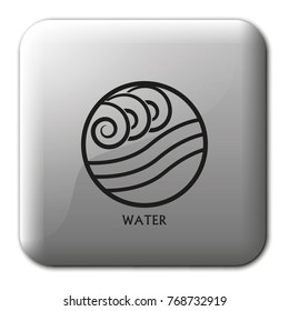 Ancient symbol of Water element with subscribe flat vector icon.