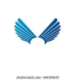 Ancient Symbolic blue Wings emblem. Heraldic vector design element. Retro style label, heraldry logo.