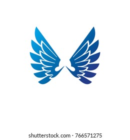 Ancient Symbolic blue Wings emblem. Heraldic vector design element. Retro style label, heraldry logo.