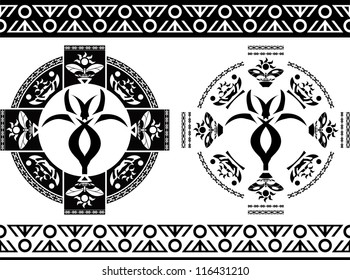 ancient symbols and borders. stencils. vector illustration