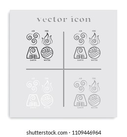Ancient symbols of four elements with subscribe flat black and white vector icon.