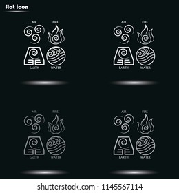 Ancient symbols of four elements with subscribe flat grayscale vector icon.