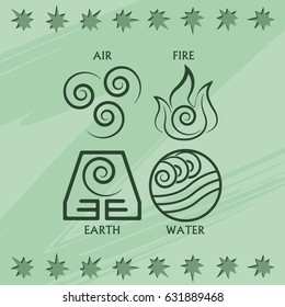 Ancient symbols of four elements with subscribe.