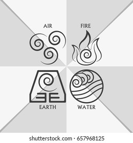 Ancient symbols of four elements with subscribe.