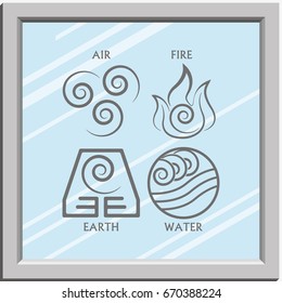 Ancient symbols of four elements with subscribe.