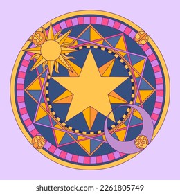 Ancient symbols of sun, moon, stars, perfect for stickers and instructions