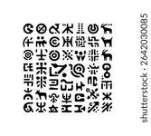 Ancient symbols vector collection petroglyphs and rock art icons set black primitive script elements for historical or archaeological design