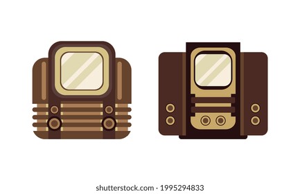 Ancient Television Set, Analogue Old Obsolete TV Flat Vector Illustration