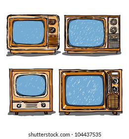 Ancient television  sketch style ; Vector illustration