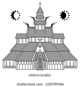 Ancient Temple of the Norse God Odin - Valaskjalf, Odins Halls, isolated on white, vector illustration