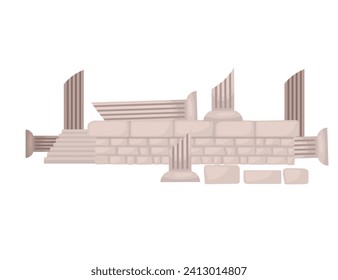 Ruina del templo antiguo con columna romana y greca piedras vectoriales de mármol de la arquitectura romana y griega aisladas en fondo blanco
