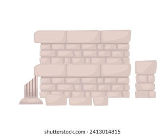 Ancient temple ruin with broken column roman and greek architecture marble stones vector illustration isolated on white background