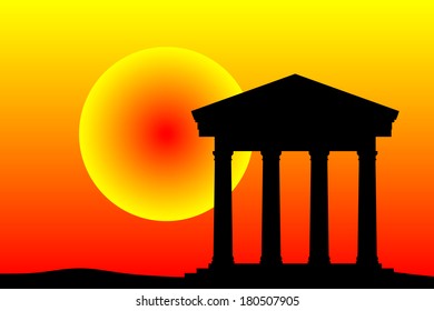 Ancient temple at the sunset background.