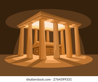 Ancient Temple Tomb with Treasure Chest Historical Illustration Vector