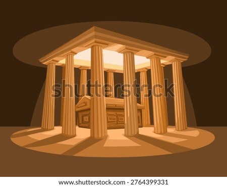 Ancient Temple Tomb with Treasure Chest Historical Illustration Vector