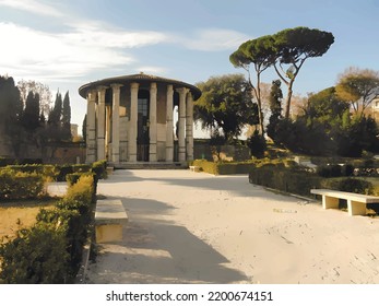 Ancient temples of Hercules in the center of Rome. Sunny day view.