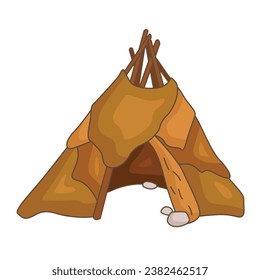 Ancient Tent Prehistoric Era Past Cartoon Illustration Vector Clipart Sticker