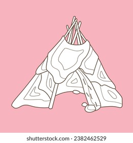 Ancient Tent Prehistoric Era Past Cartoon Digital Stamp Outline Black and White