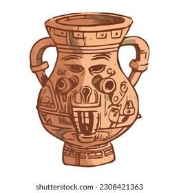Ancient terracotta vase, white backdrop icon isolated