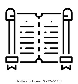 Ancient text written on old scroll icon in line style 